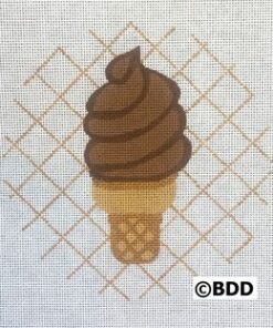 A picture of an ice cream cone with chocolate frosting.