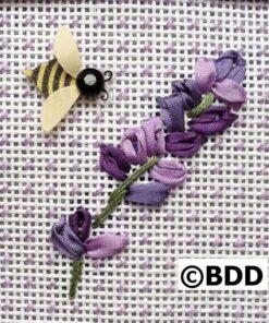 Needlepoint lavender and bee design.