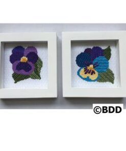 Two framed pictures of flowers are displayed.