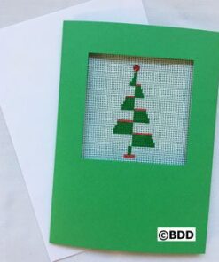 A green card with a picture of a christmas tree.