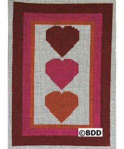 A red and white heart pattern on the side of a cross stitch.
