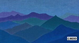 Abstract blue mountain range needlepoint.