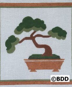 Rounded-canopy bonsai needlepoint in rectangular pot