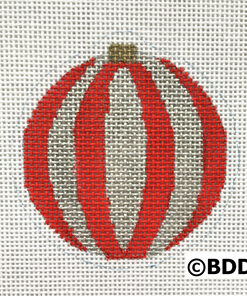 Vertical red and white striped round ornament canvas