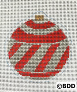 Diagonal red and white striped round ornament canvas