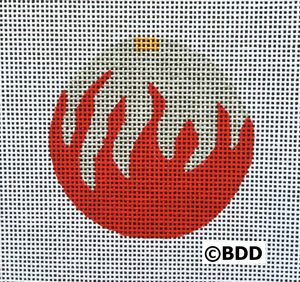 A red and white fire ball on the side of a wall.