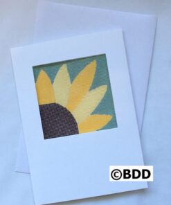 A card with a sunflower on it.