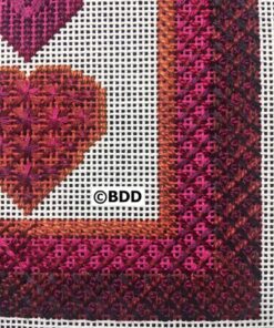 Burgundy stitched border with small heart