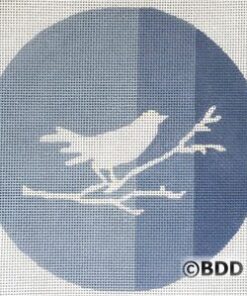 White bird silhouette on blue circular canvas