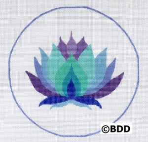 Teal and purple lotus inside hand-drawn circle