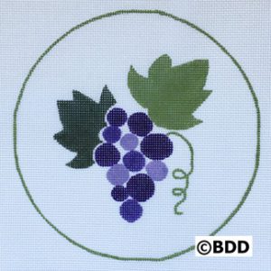 Stylized purple grape cluster with green leaves