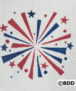 A red, white and blue firework design on a paper.
