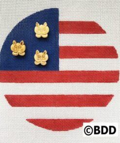 A red white and blue circle with three cats on it
