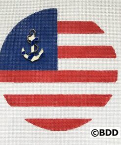 A red, white and blue circle with an anchor on it.