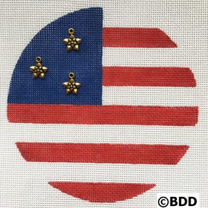 A round of american flag with gold stars.