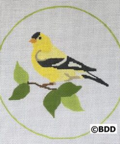 A yellow bird sitting on top of a branch.