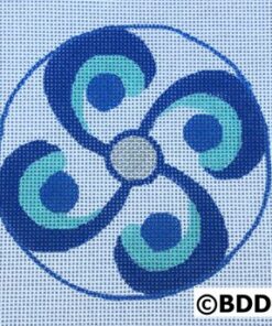 A blue and white circular pattern with four circles.