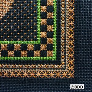 A close up of the corner of a cross stitch pattern