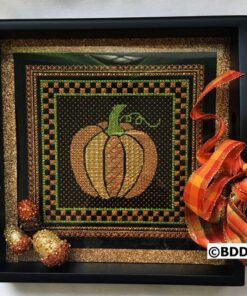 Decorative pumpkin embroidery, plaid ribbon and glitter