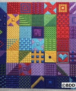 A colorful quilt with many different colors and designs.