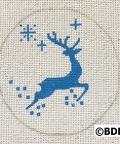 A blue reindeer is in the middle of a circle.