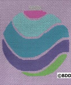 A purple background with a blue, green and pink ornament.