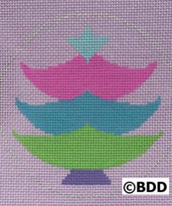 A purple background with three different colored trees.
