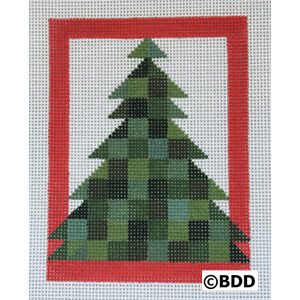 A green and red christmas tree with a frame around it.