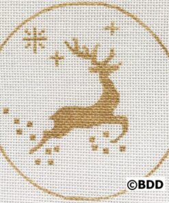 A gold deer is in the center of a circle.