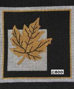 A black and white square with a leaf on it.