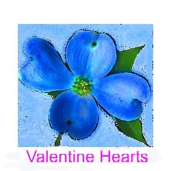 A blue flower with the words " valentine hearts ".