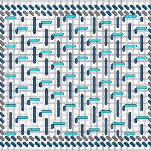 A blue and white tile pattern with a border.