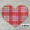 A red heart with pink and gold plaid.