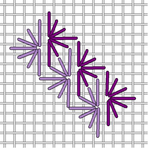 A purple and white pattern with lines coming out of it.