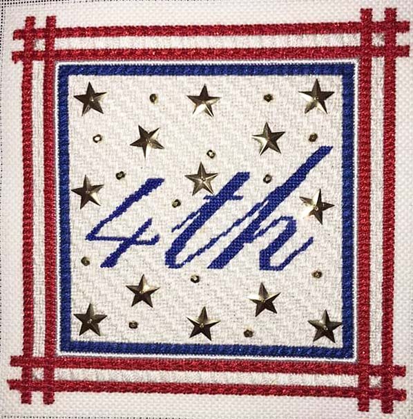 A red, white and blue square with the word " 4 th ".