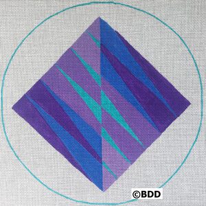 A purple and blue diamond with lines in the background.