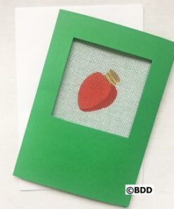 A green card with an apple on it.