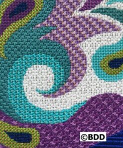 A close up of the fabric with an image of a swirl