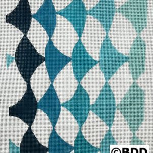 A blue and white pattern is shown on the fabric.