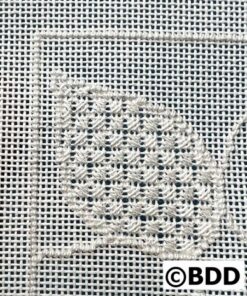 A white cross stitch pattern with a flower.