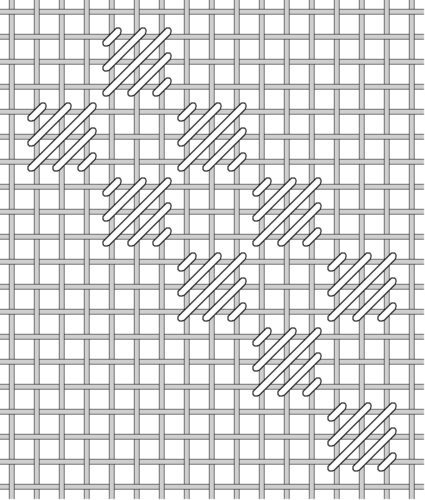 A cross stitch pattern with lines and dots.