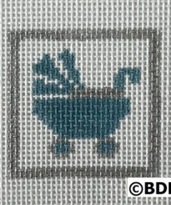 A blue and gray square with a picture of a bathtub.