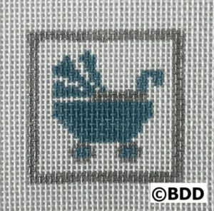 A blue and gray square with a picture of a bathtub.