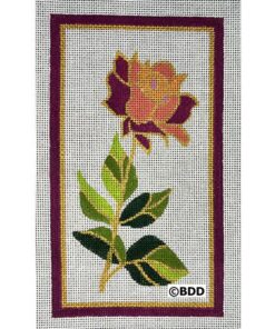Stylized stitched rose and leafy stem on mesh