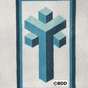 A cross with blue and white background