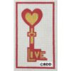A red and yellow key with the word " live ".
