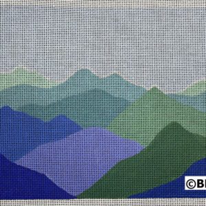 A cross stitch pattern of mountains in the distance.