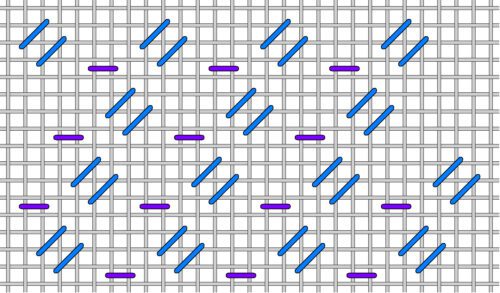 A pattern of blue and purple lines on a white background.