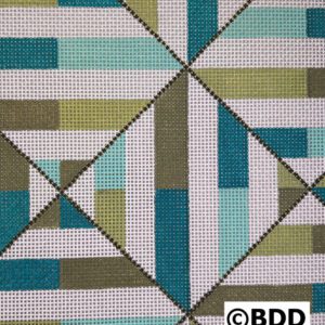 A cross stitch pattern of a geometric design.