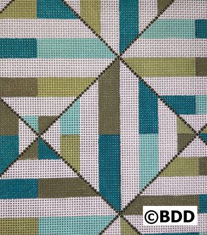 A cross stitch pattern of a geometric design.